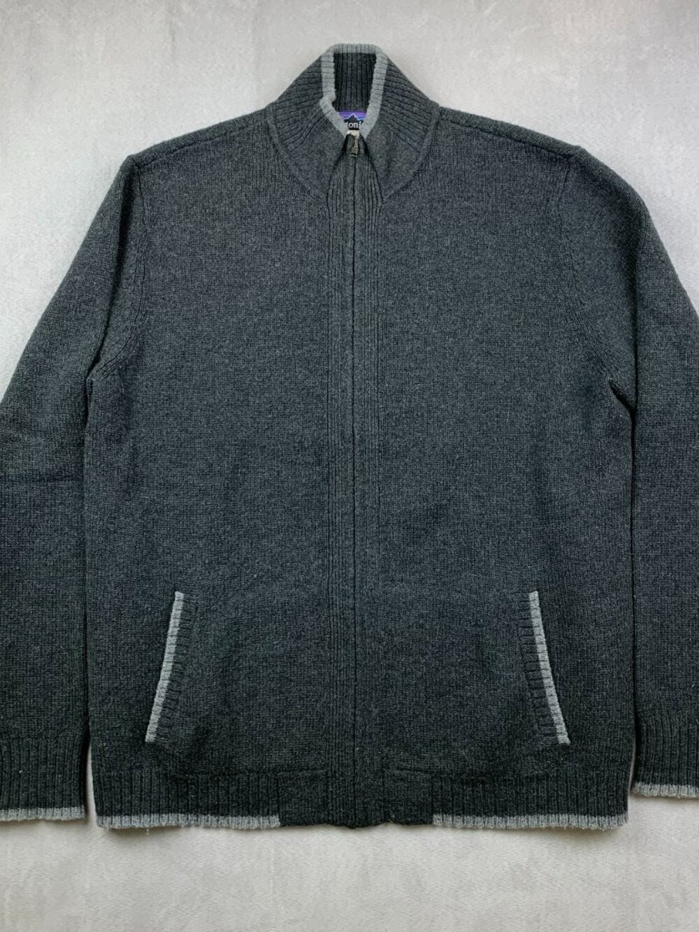 Patagonia Mens Sweater Large Gray Lambswool Cardigan Full Zip Long Sleeve 51355